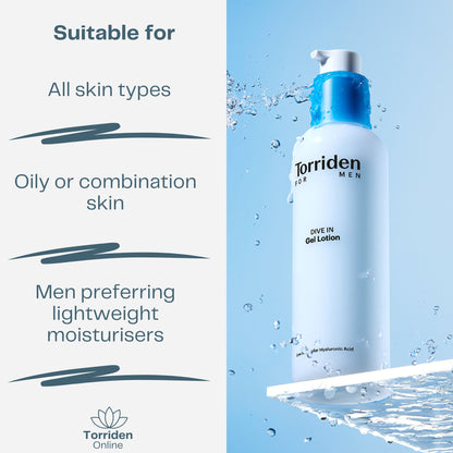 Torriden Dive In for Men Low Molecular Hyaluronic Acid Gel Lotion Skin Types